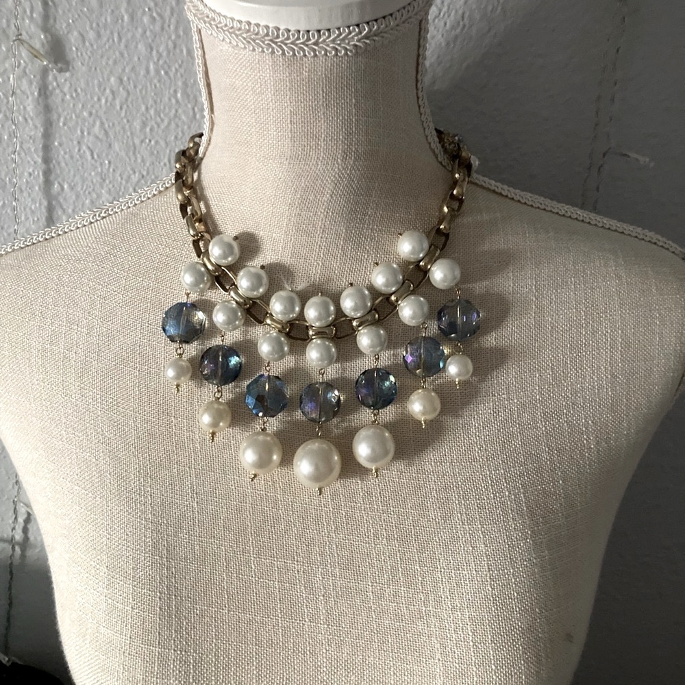 Handmade vintage blue and gold necklace